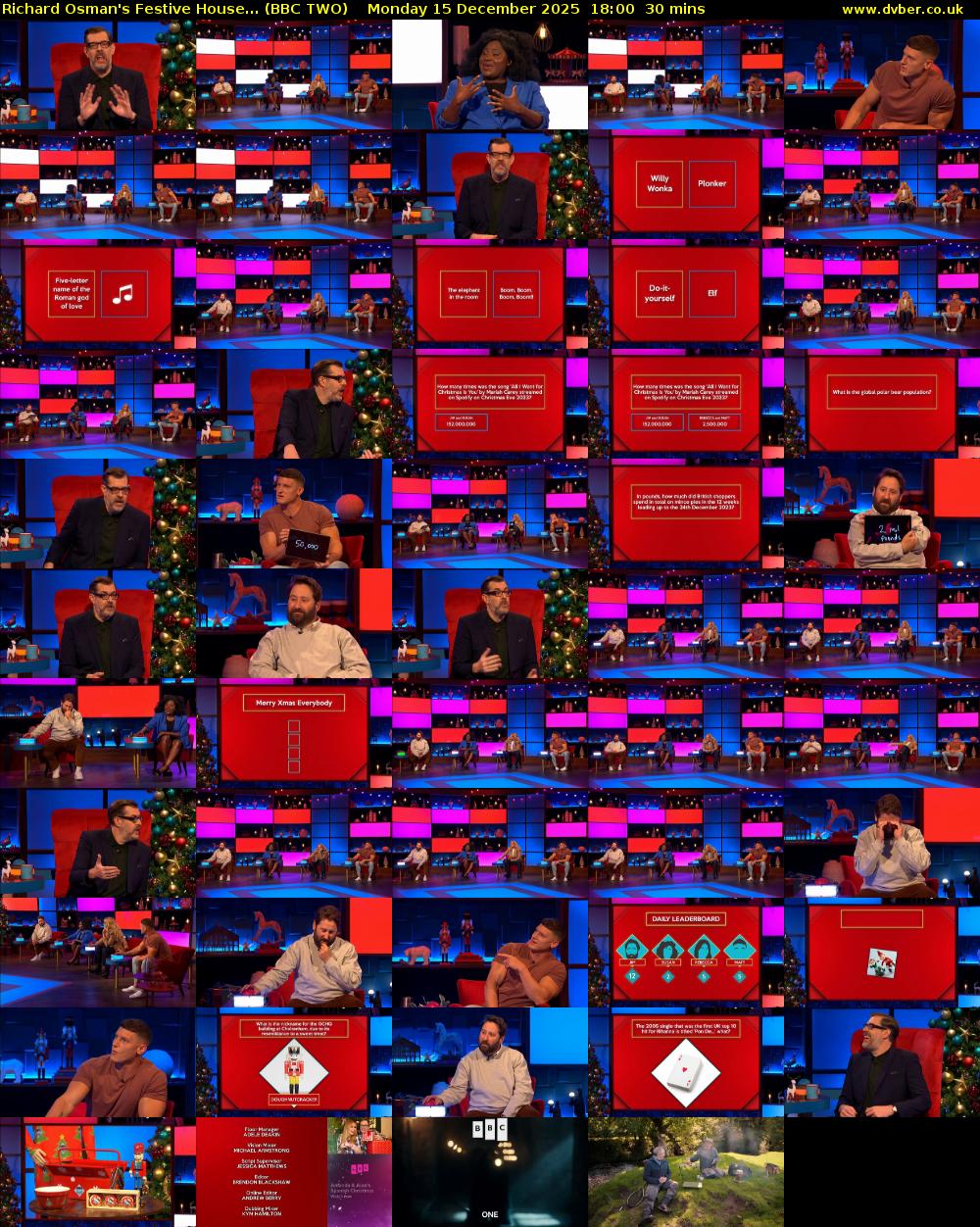 Richard Osman's Festive House... (BBC TWO) Monday 15 December 2025 18:00 - 18:30