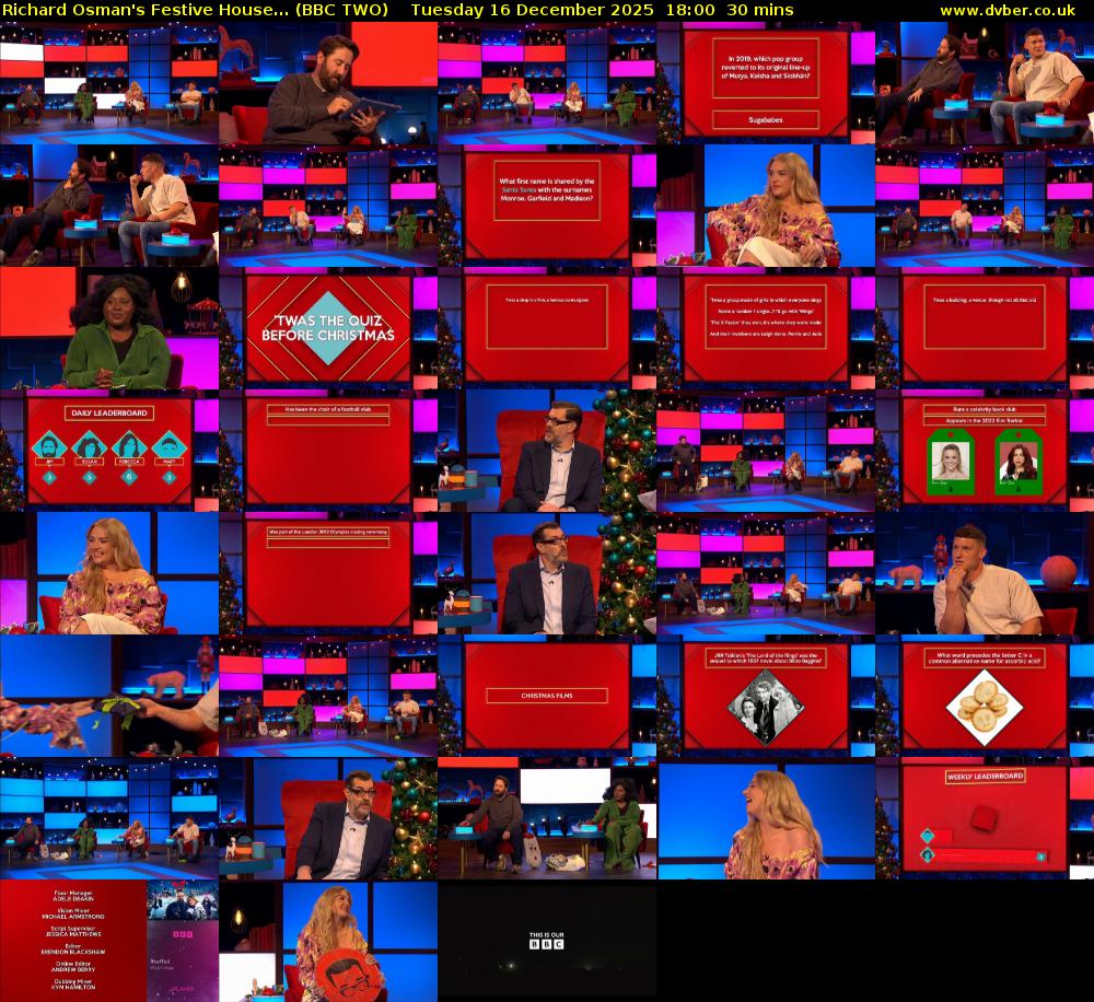 Richard Osman's Festive House... (BBC TWO) Tuesday 16 December 2025 18:00 - 18:30
