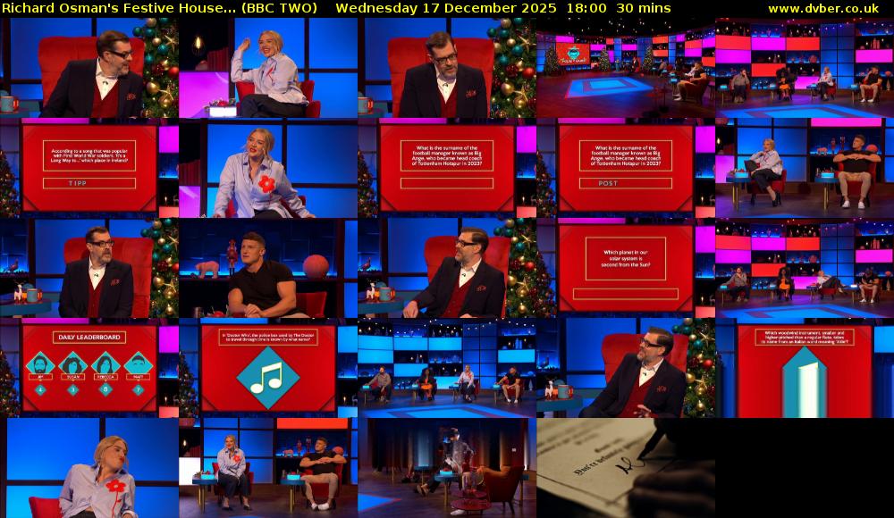 Richard Osman's Festive House... (BBC TWO) Wednesday 17 December 2025 18:00 - 18:30