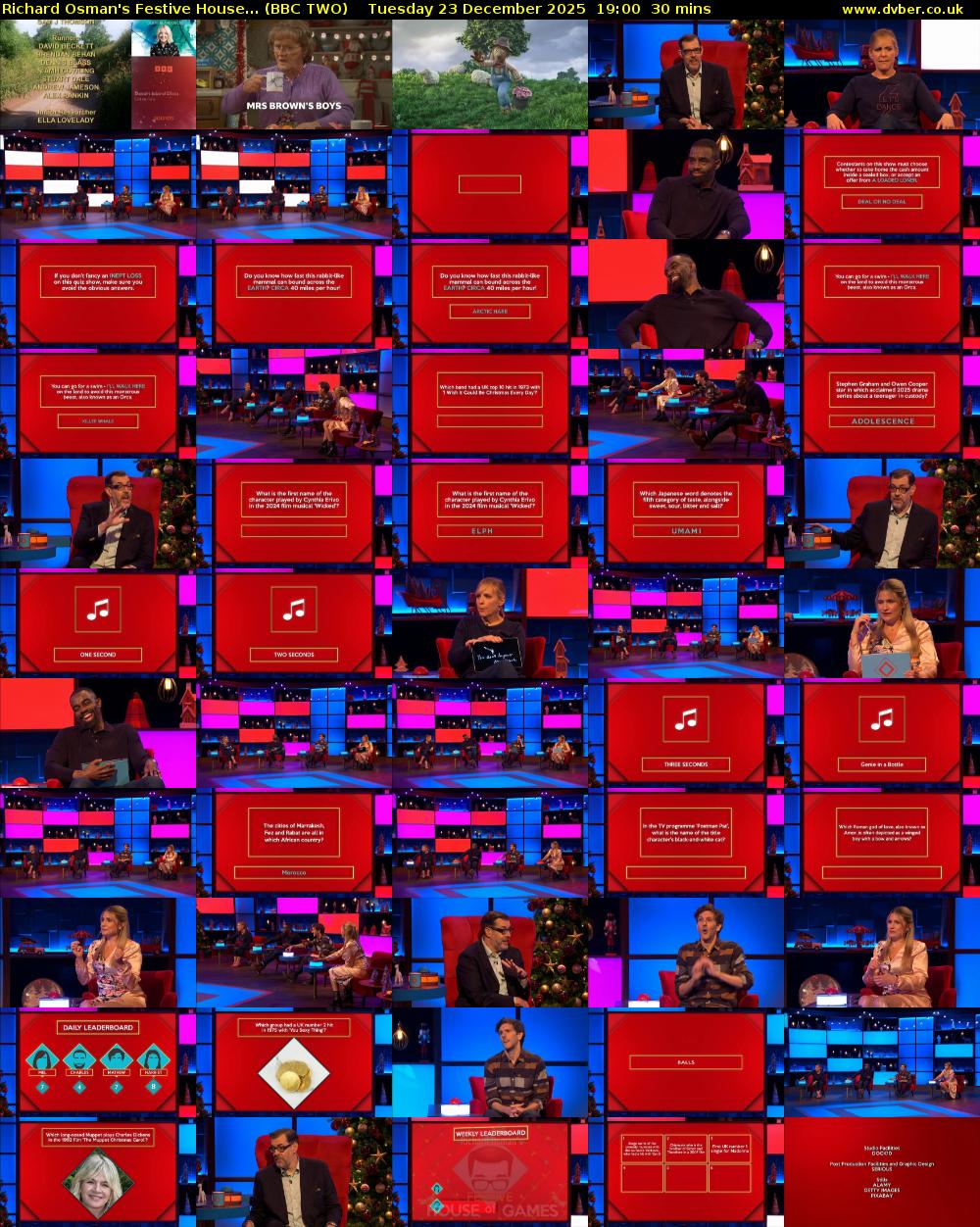 Richard Osman's Festive House... (BBC TWO) Tuesday 23 December 2025 19:00 - 19:30