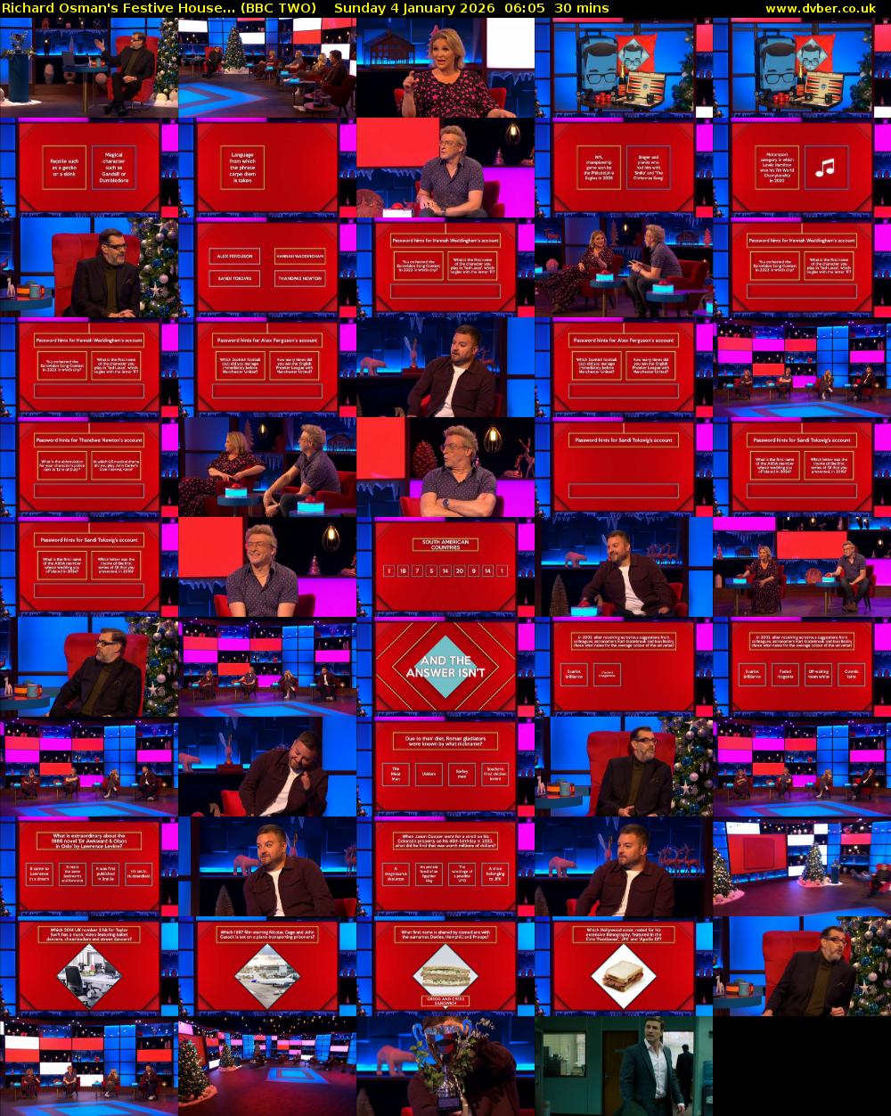 Richard Osman's Festive House... (BBC TWO) Sunday 4 January 2026 06:05 - 06:35