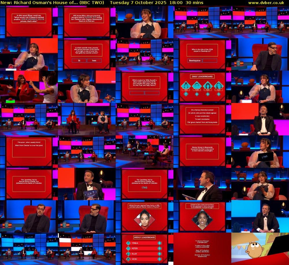 Richard Osman's House of... (BBC TWO) Tuesday 7 October 2025 18:00 - 18:30