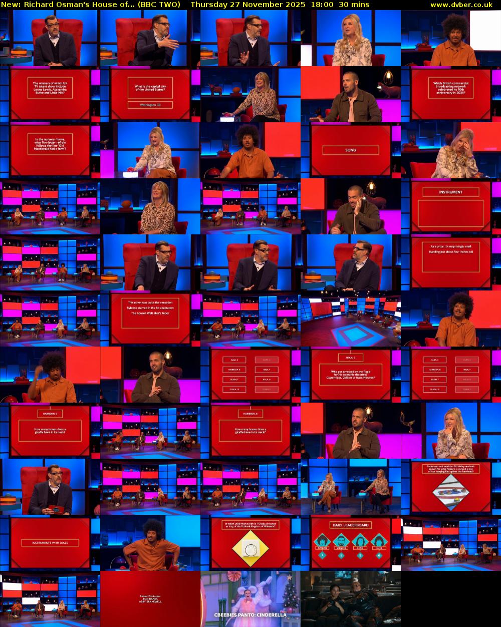 Richard Osman's House of... (BBC TWO) Thursday 27 November 2025 18:00 - 18:30