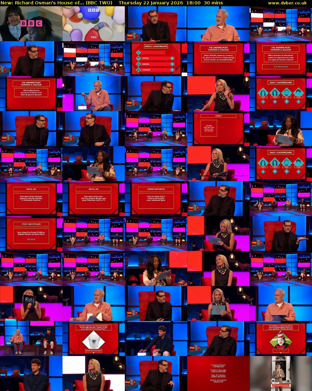 Richard Osman's House of... (BBC TWO) Thursday 22 January 2026 18:00 - 18:30