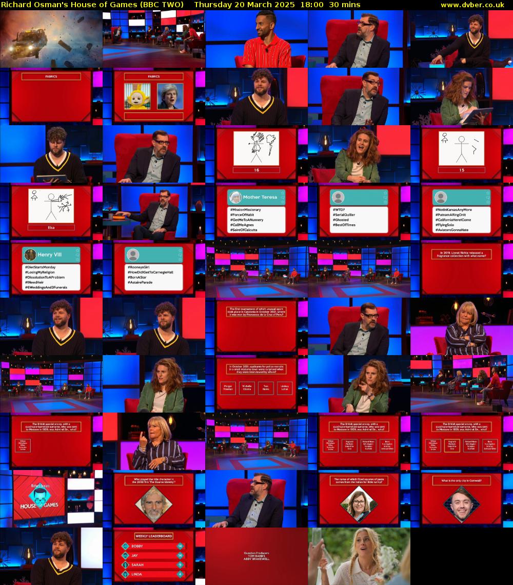 Richard Osman's House of Games (BBC TWO) Thursday 20 March 2025 18:00 - 18:30