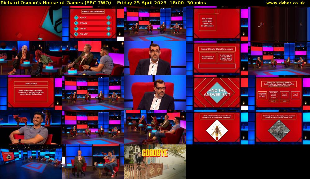 Richard Osman's House of Games (BBC TWO) Friday 25 April 2025 18:00 - 18:30