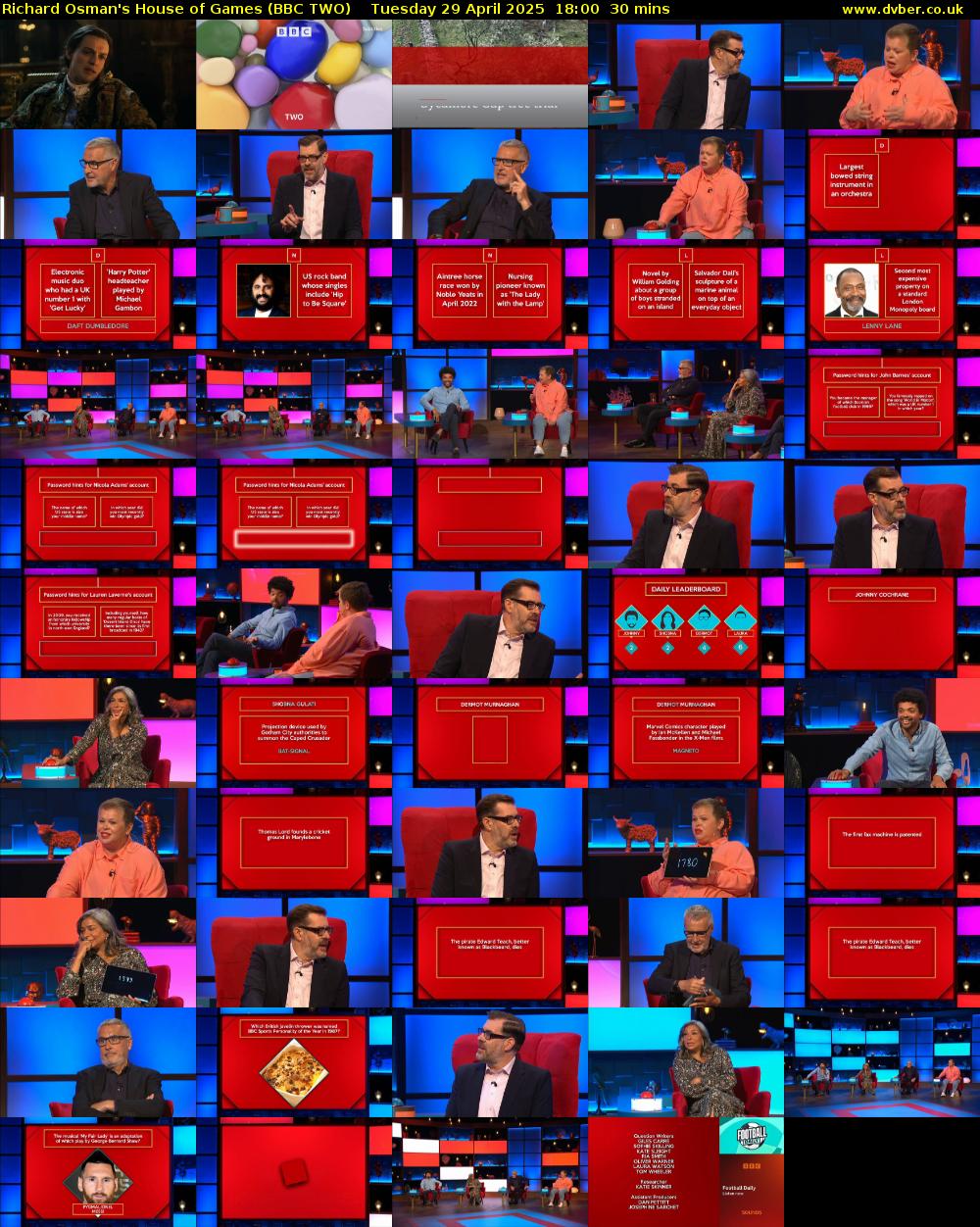 Richard Osman's House of Games (BBC TWO) Tuesday 29 April 2025 18:00 - 18:30