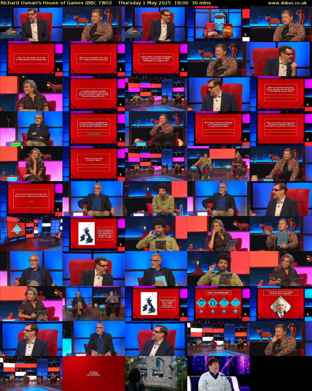 Richard Osman's House of Games (BBC TWO) Thursday 1 May 2025 18:00 - 18:30