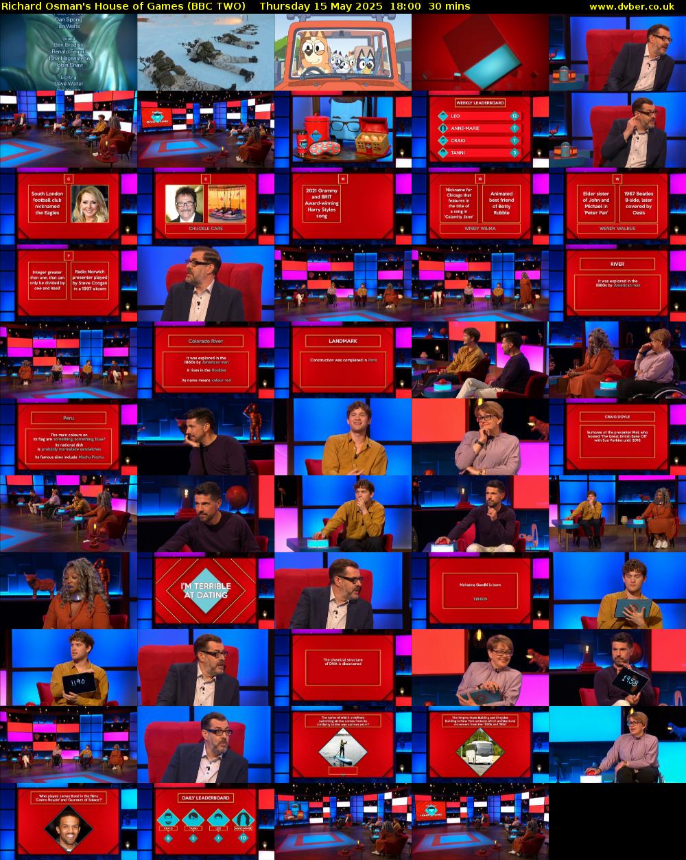 Richard Osman's House of Games (BBC TWO) Thursday 15 May 2025 18:00 - 18:30