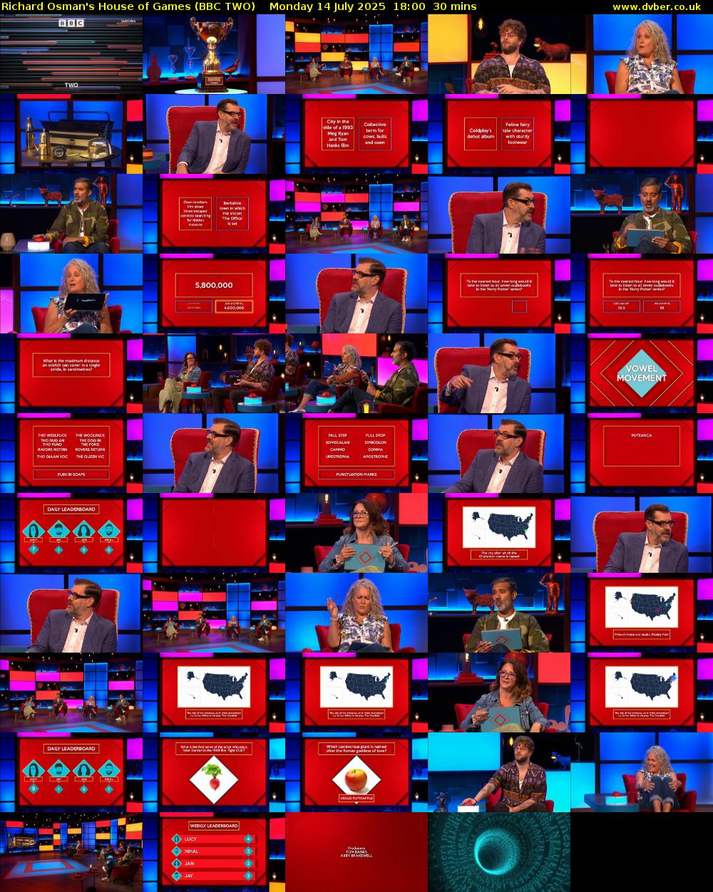 Richard Osman's House of Games (BBC TWO) Monday 14 July 2025 18:00 - 18:30