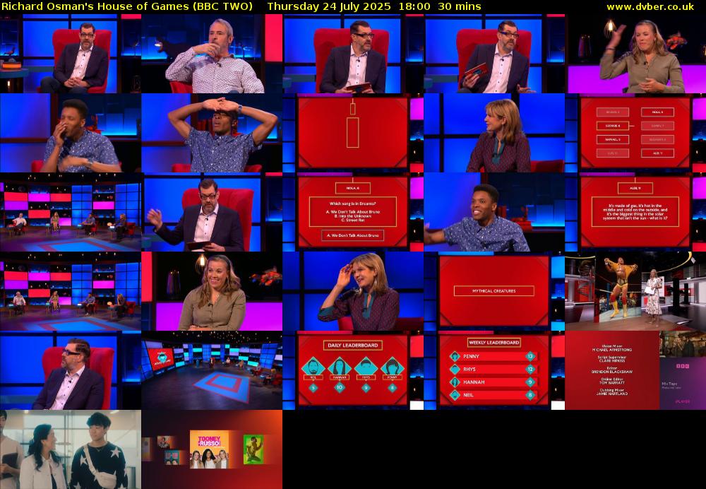 Richard Osman's House of Games (BBC TWO) Thursday 24 July 2025 18:00 - 18:30