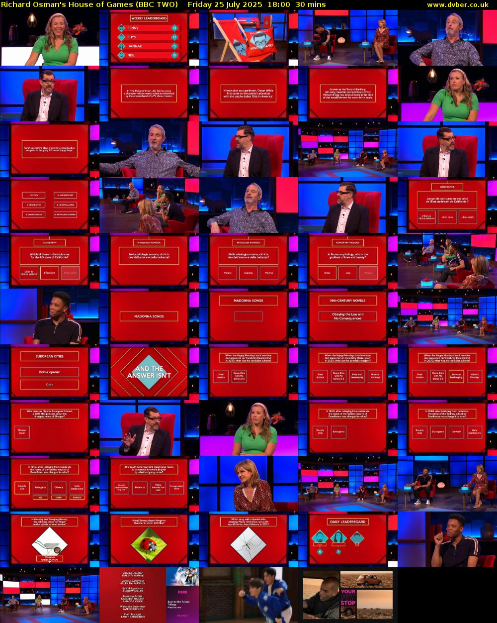 Richard Osman's House of Games (BBC TWO) Friday 25 July 2025 18:00 - 18:30