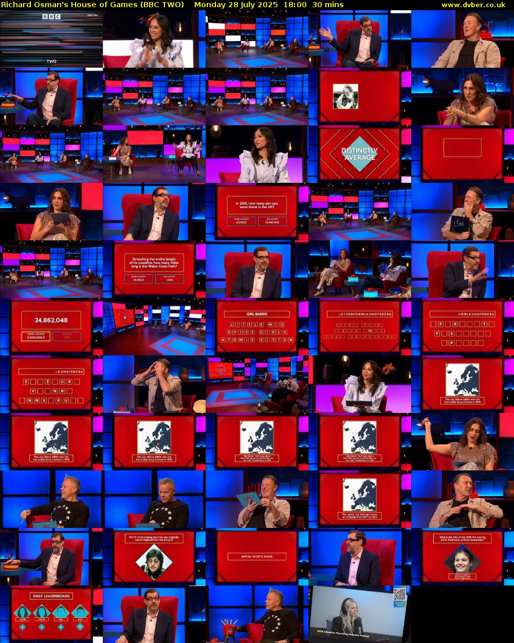Richard Osman's House of Games (BBC TWO) Monday 28 July 2025 18:00 - 18:30