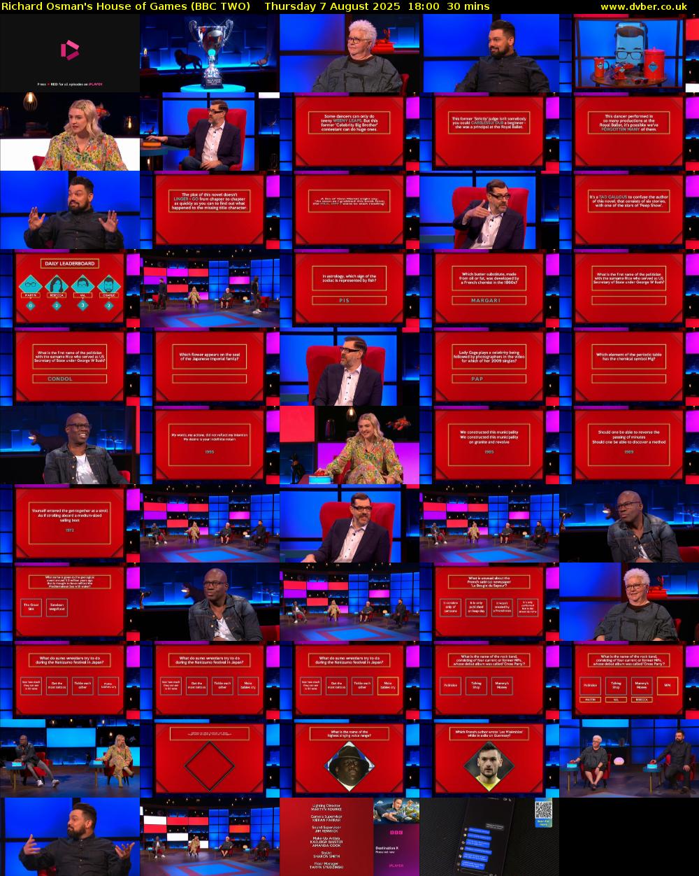 Richard Osman's House of Games (BBC TWO) Thursday 7 August 2025 18:00 - 18:30