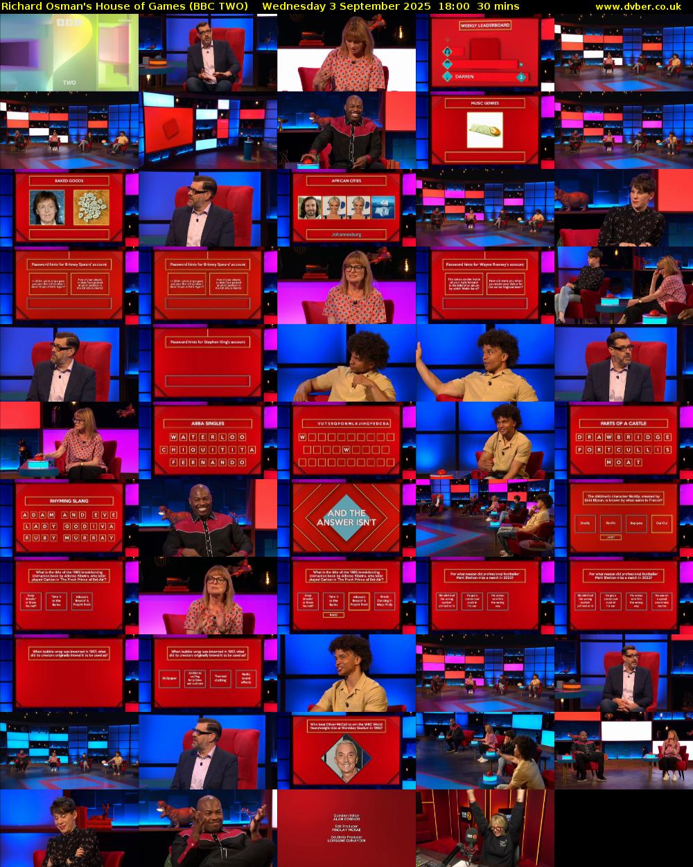 Richard Osman's House of Games (BBC TWO) Wednesday 3 September 2025 18:00 - 18:30