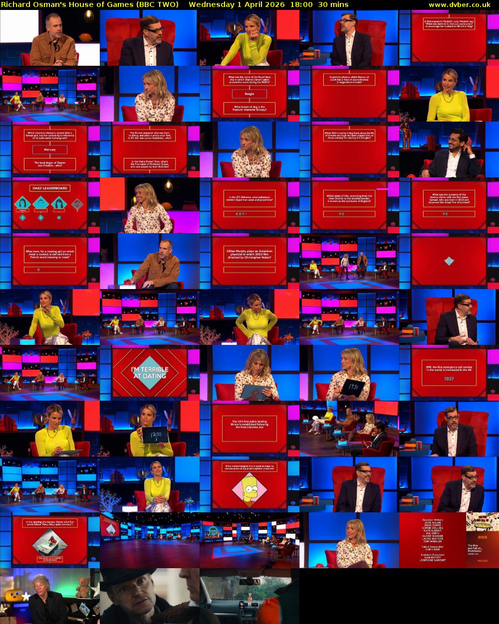 Richard Osman's House of Games (BBC TWO) Wednesday 1 April 2026 18:00 - 18:30