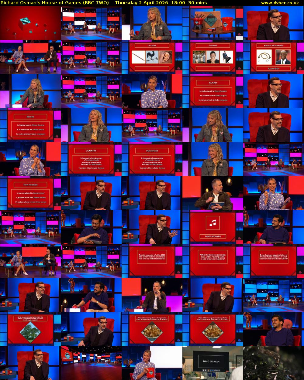Richard Osman's House of Games (BBC TWO) Thursday 2 April 2026 18:00 - 18:30
