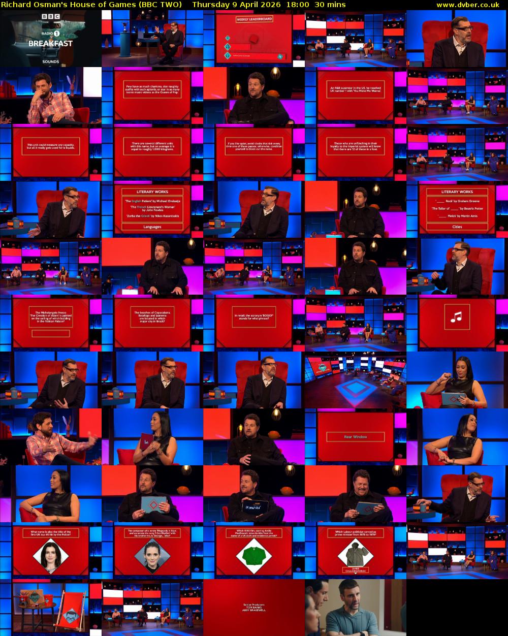 Richard Osman's House of Games (BBC TWO) Thursday 9 April 2026 18:00 - 18:30
