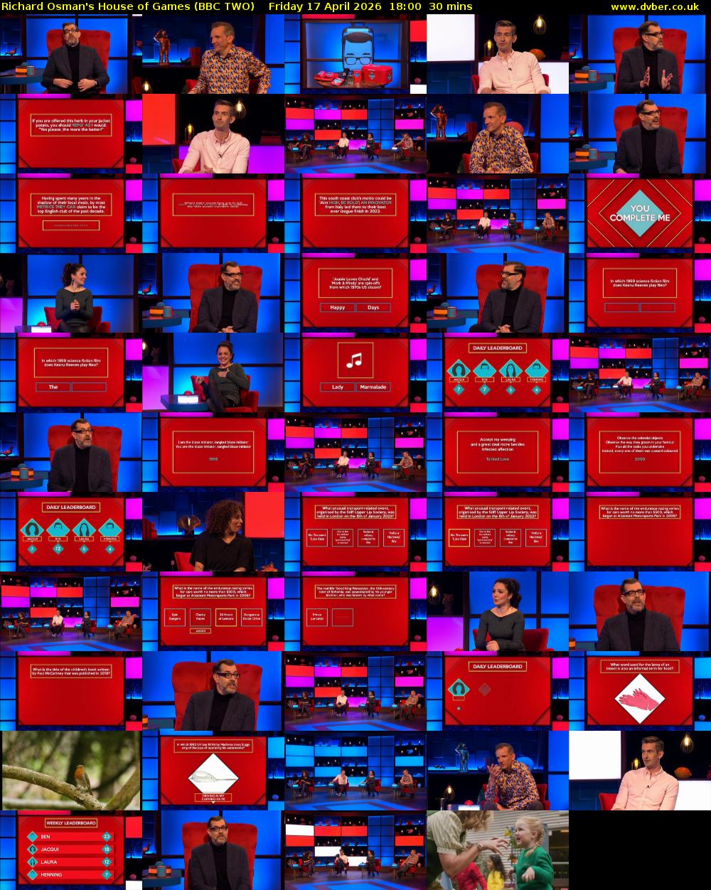 Richard Osman's House of Games (BBC TWO) Friday 17 April 2026 18:00 - 18:30
