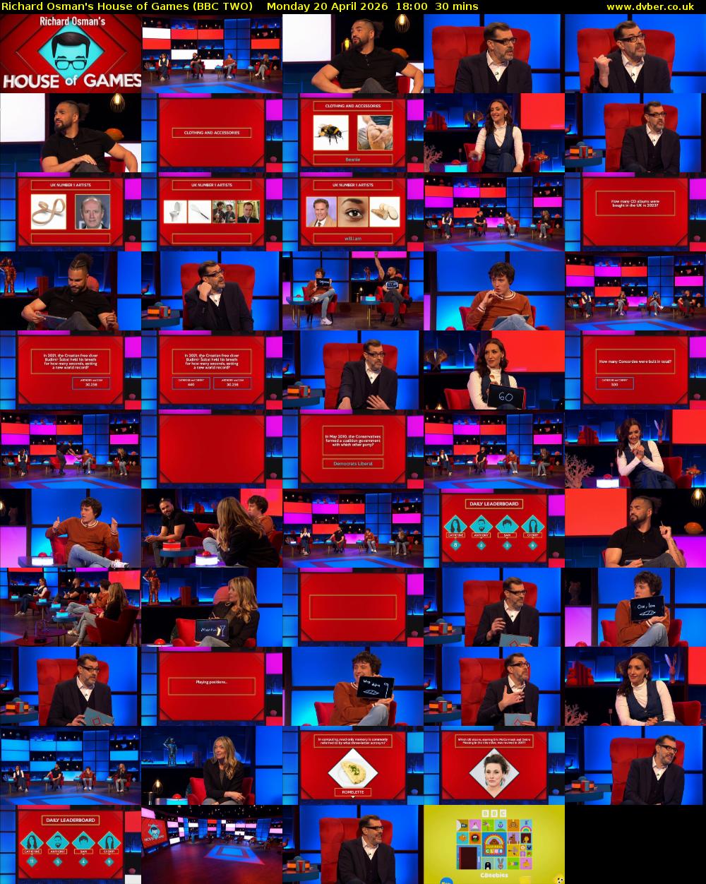 Richard Osman's House of Games (BBC TWO) Monday 20 April 2026 18:00 - 18:30