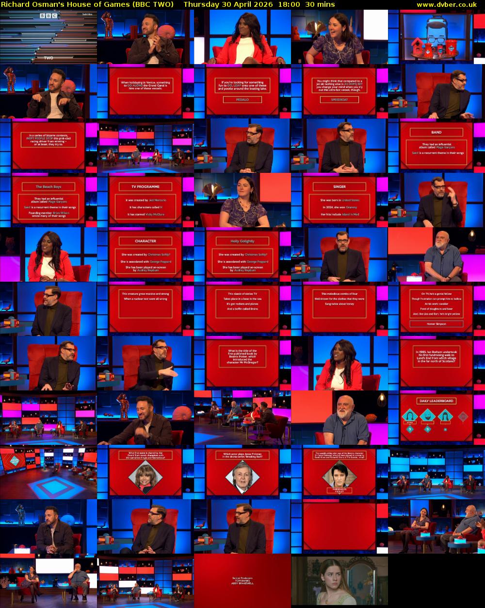 Richard Osman's House of Games (BBC TWO) Thursday 30 April 2026 18:00 - 18:30