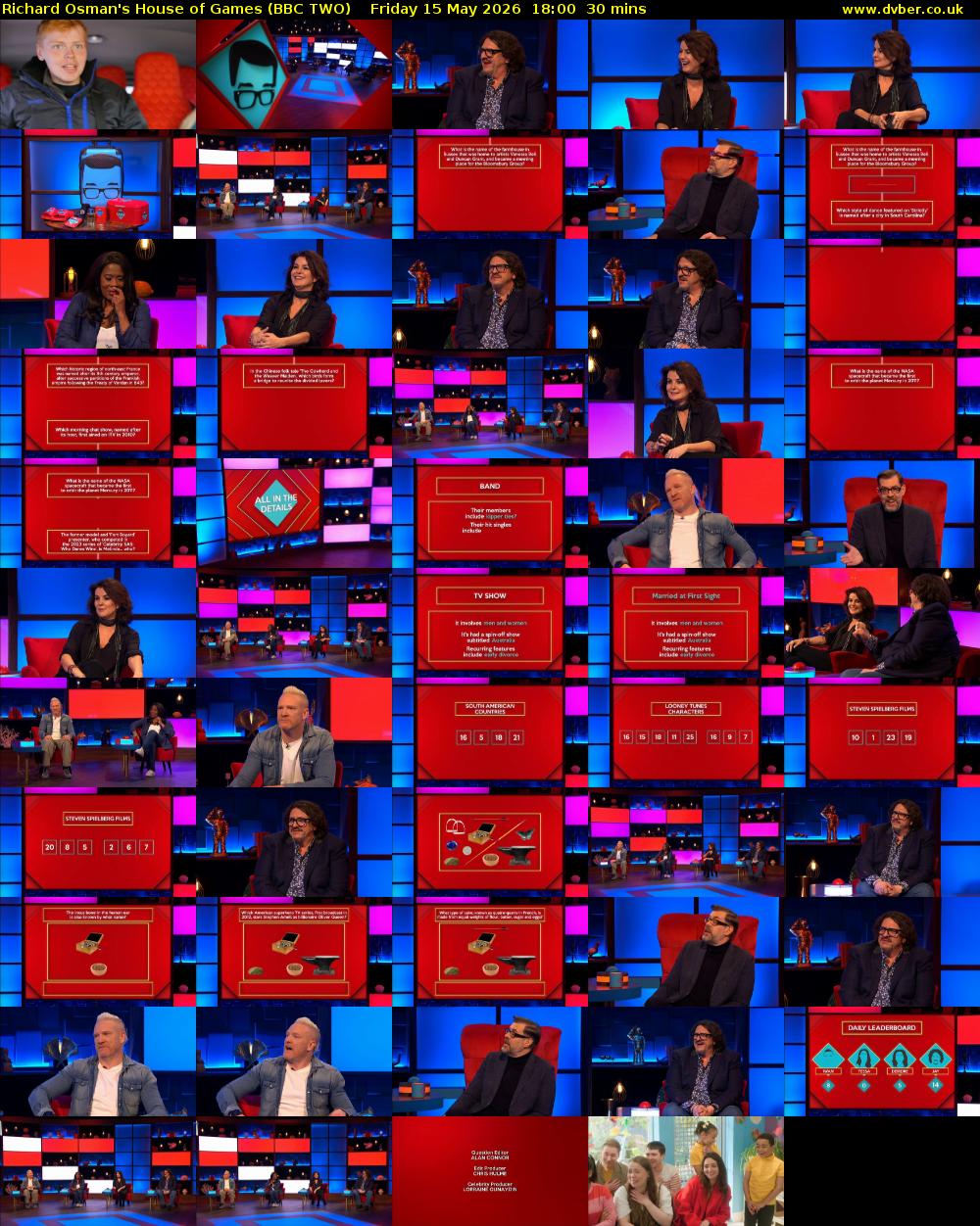 Richard Osman's House of Games (BBC TWO) Friday 15 May 2026 18:00 - 18:30