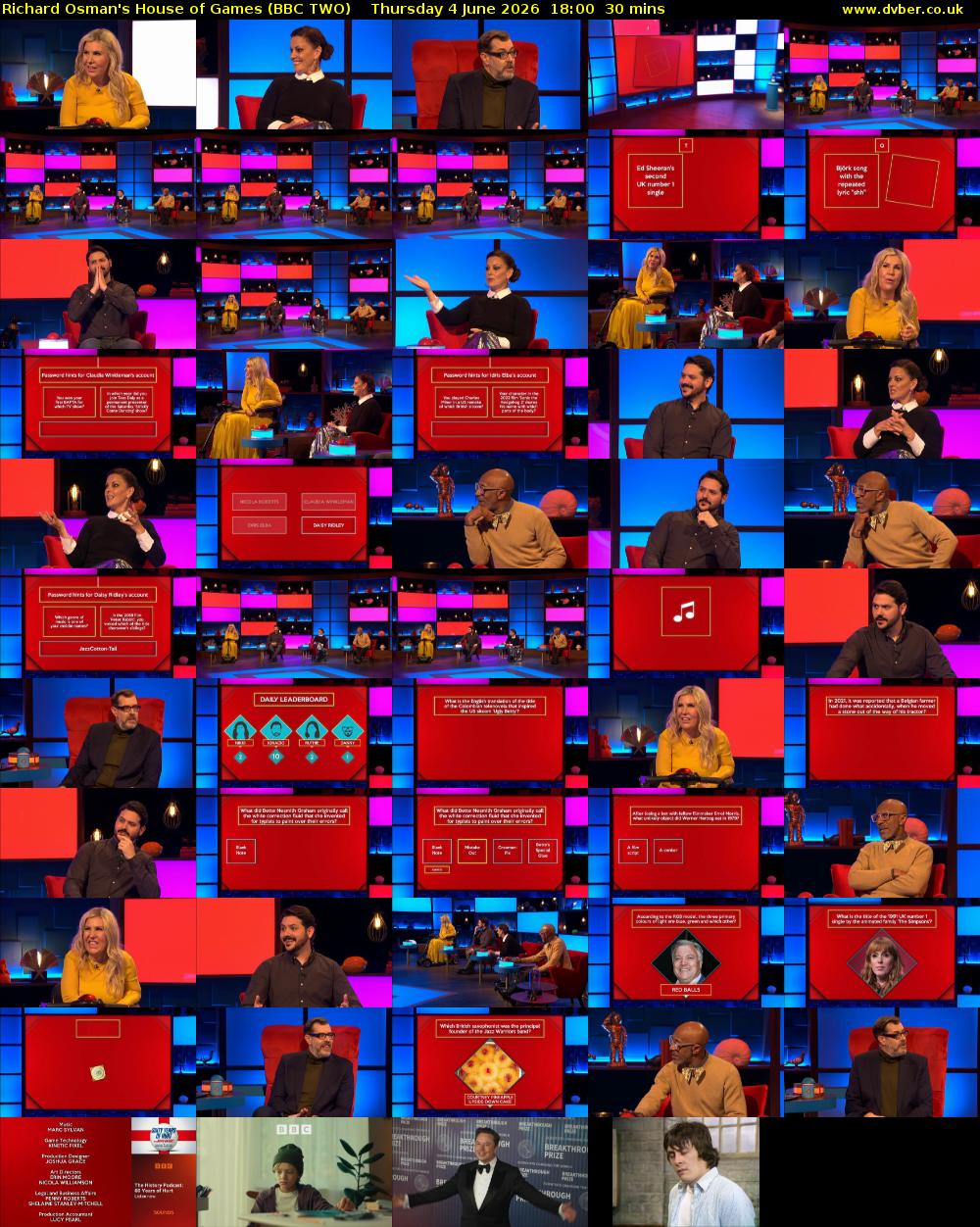 Richard Osman's House of Games (BBC TWO) Thursday 4 June 2026 18:00 - 18:30