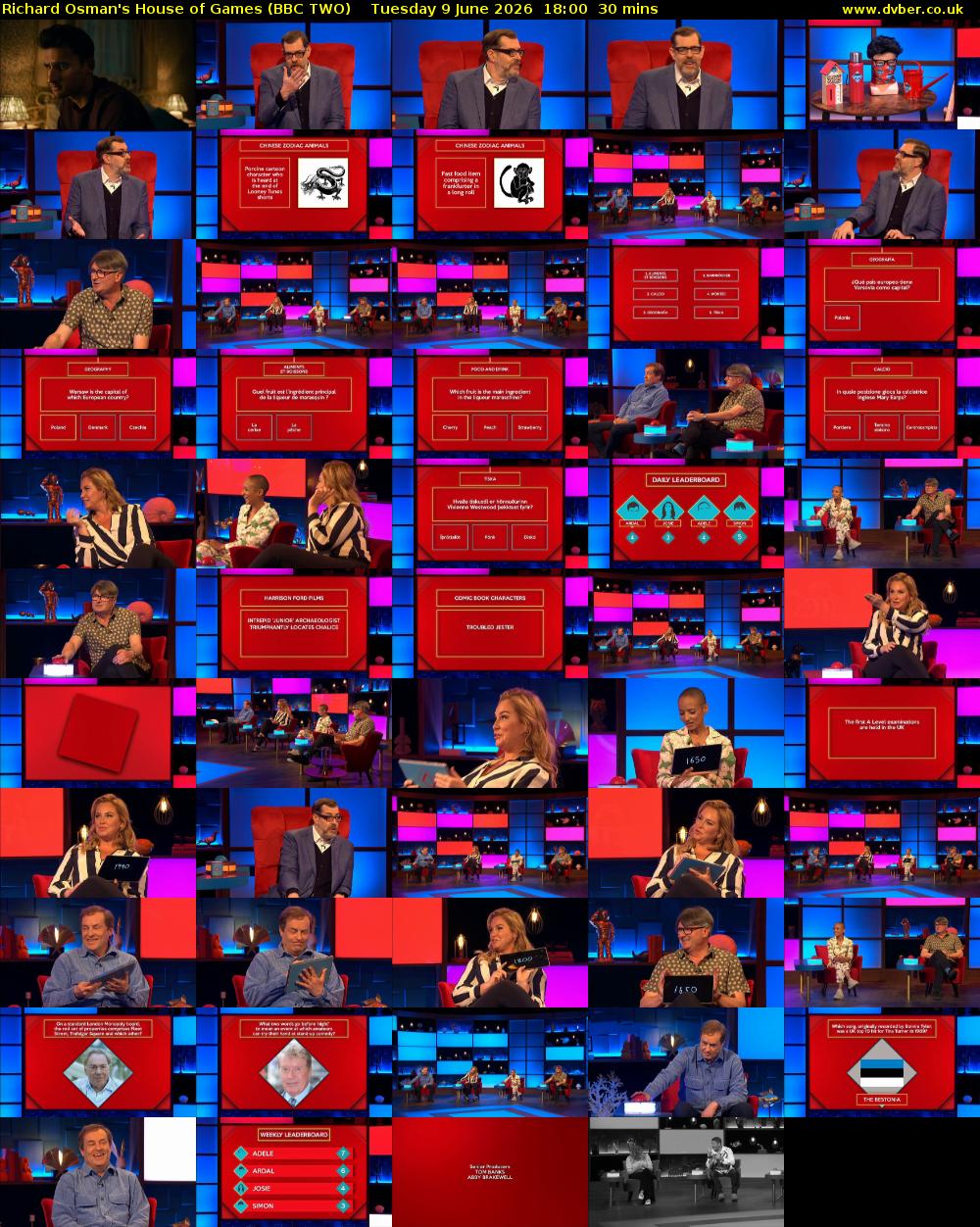 Richard Osman's House of Games (BBC TWO) Tuesday 9 June 2026 18:00 - 18:30