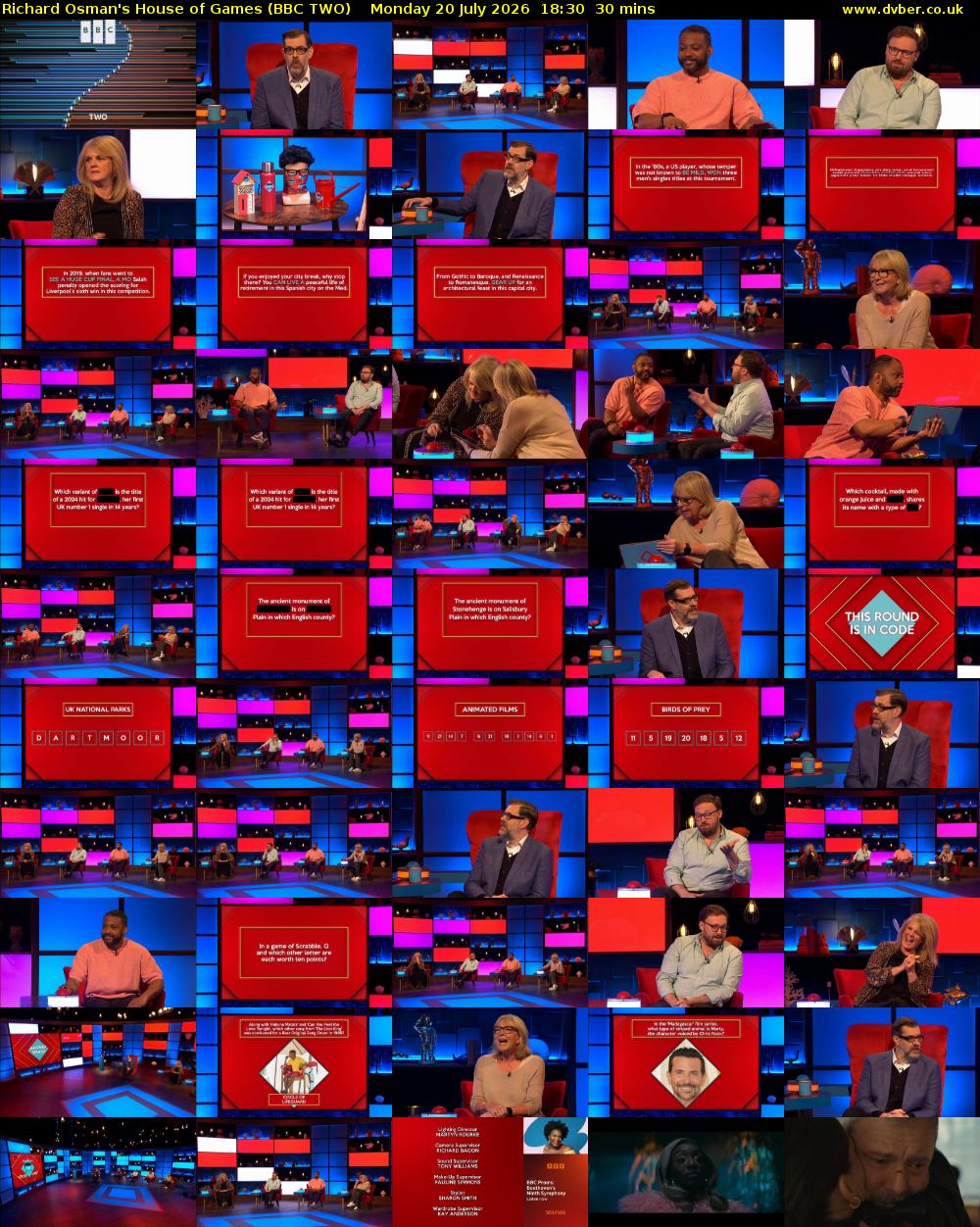 Richard Osman's House of Games (BBC TWO) Monday 20 July 2026 18:30 - 19:00