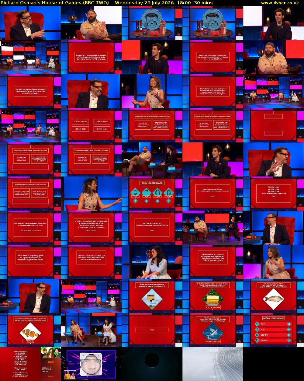 Richard Osman's House of Games (BBC TWO) Wednesday 29 July 2026 18:00 - 18:30