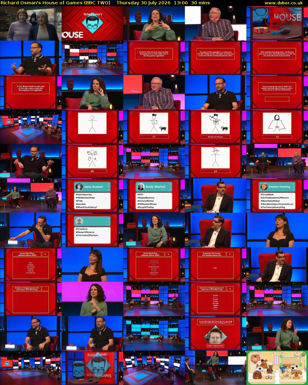 Richard Osman's House of Games (BBC TWO) Thursday 30 July 2026 13:00 - 13:30