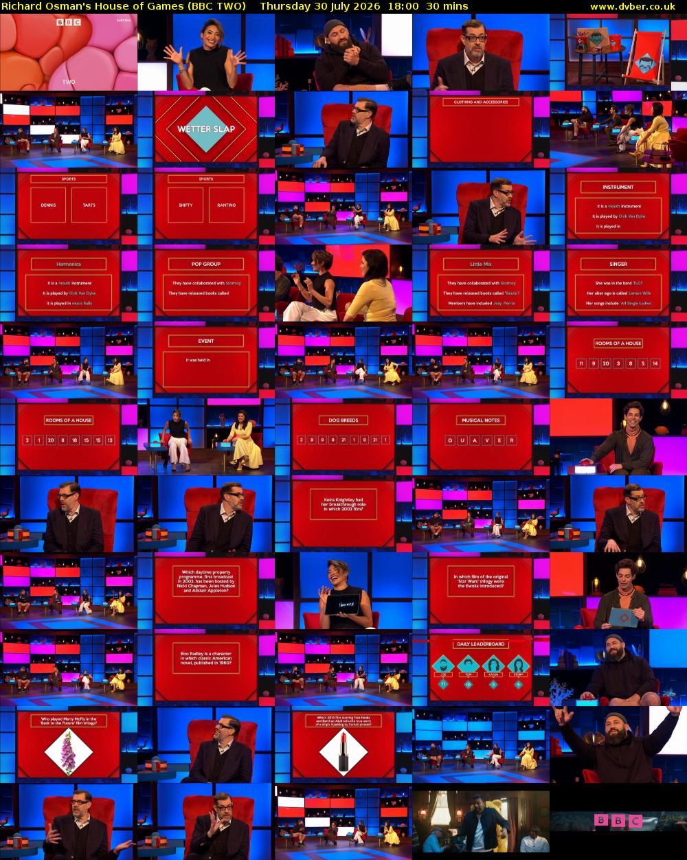 Richard Osman's House of Games (BBC TWO) Thursday 30 July 2026 18:00 - 18:30