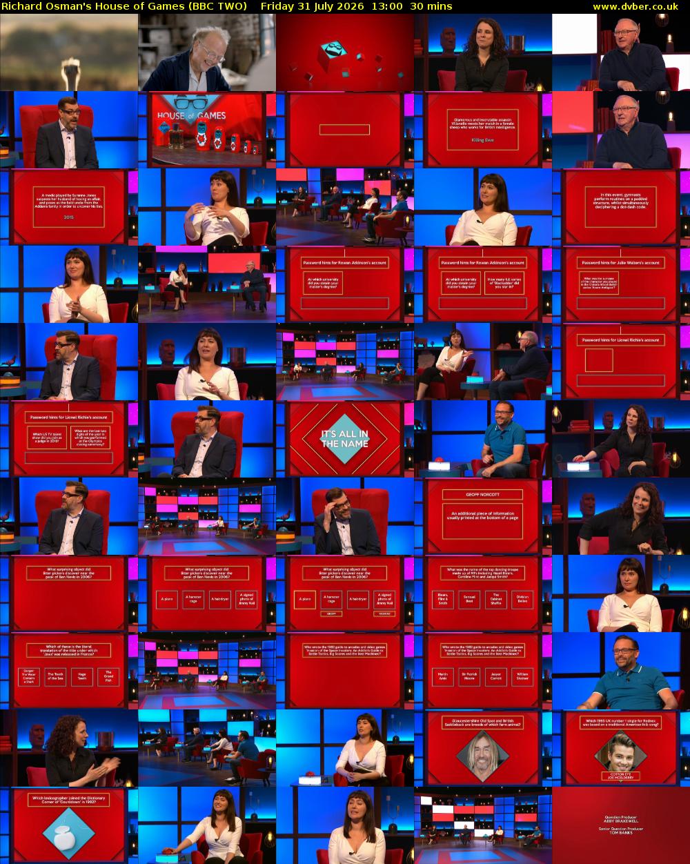 Richard Osman's House of Games (BBC TWO) Friday 31 July 2026 13:00 - 13:30