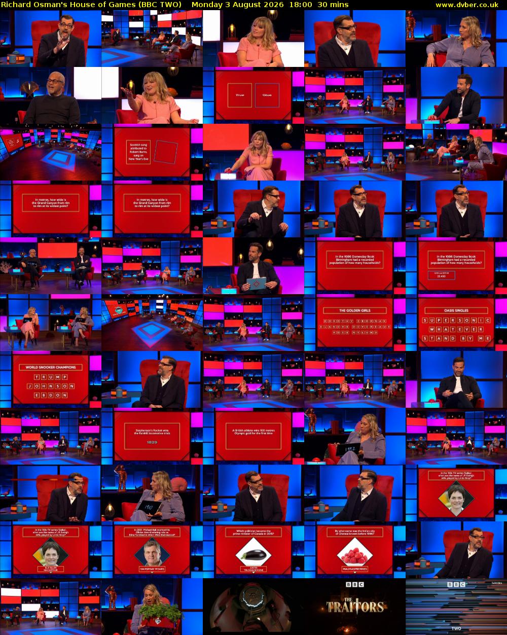 Richard Osman's House of Games (BBC TWO) Monday 3 August 2026 18:00 - 18:30