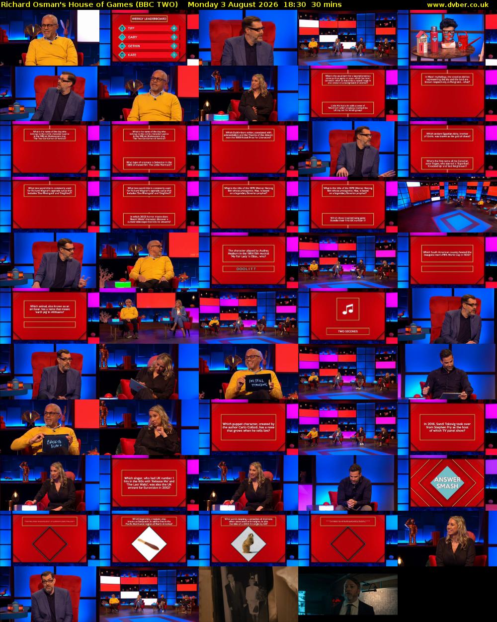 Richard Osman's House of Games (BBC TWO) Monday 3 August 2026 18:30 - 19:00