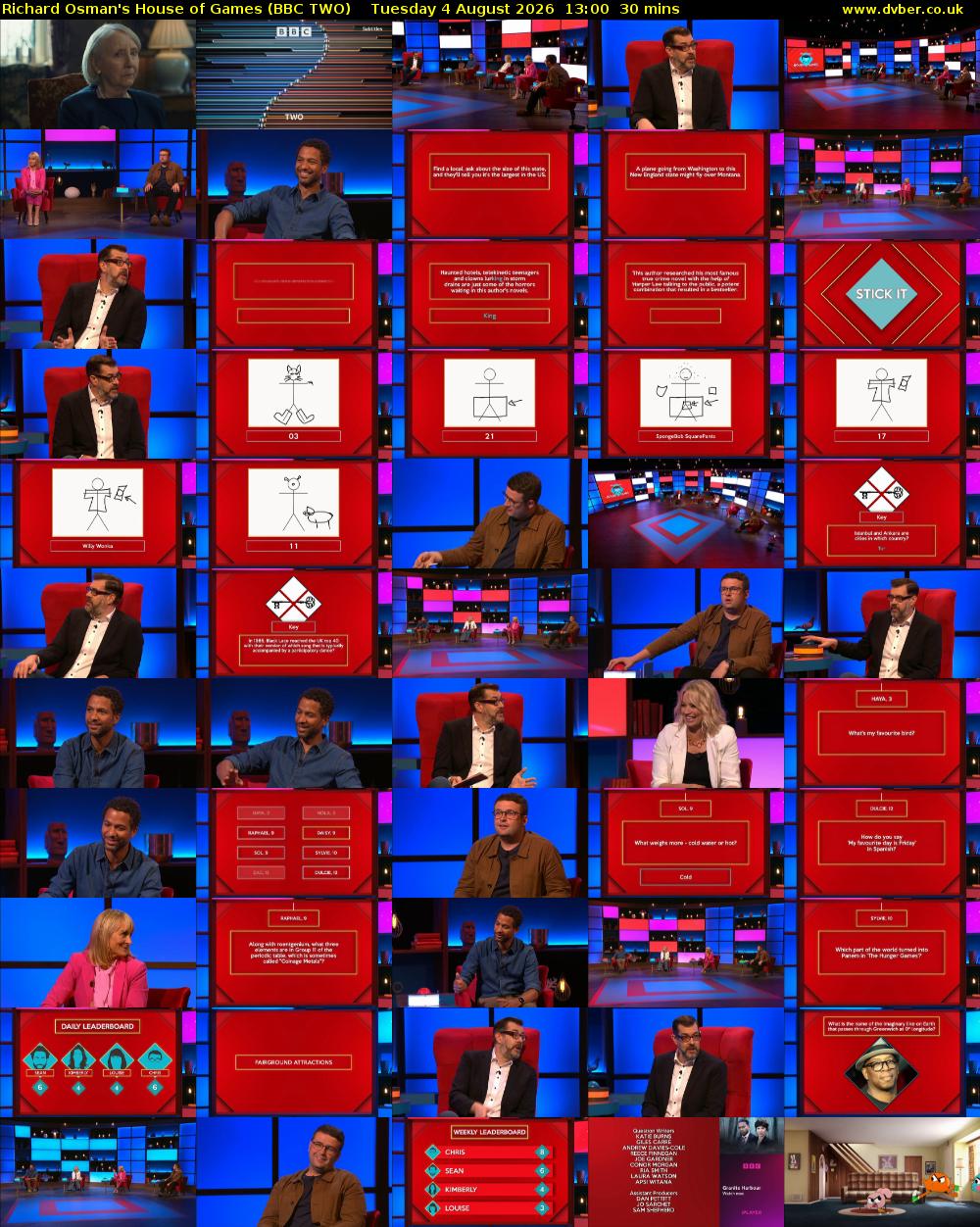 Richard Osman's House of Games (BBC TWO) Tuesday 4 August 2026 13:00 - 13:30