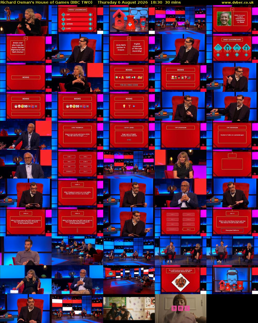 Richard Osman's House of Games (BBC TWO) Thursday 6 August 2026 18:30 - 19:00