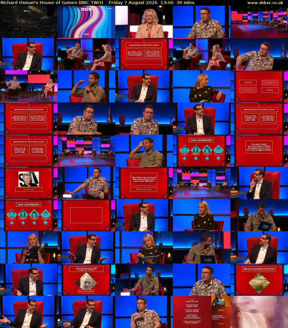 Richard Osman's House of Games (BBC TWO) Friday 7 August 2026 13:00 - 13:30
