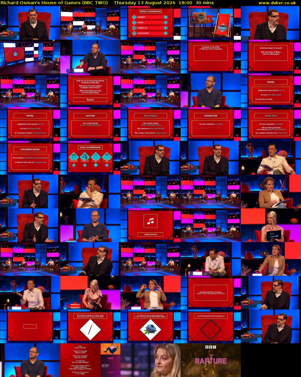 Richard Osman's House of Games (BBC TWO) Thursday 13 August 2026 18:00 - 18:30