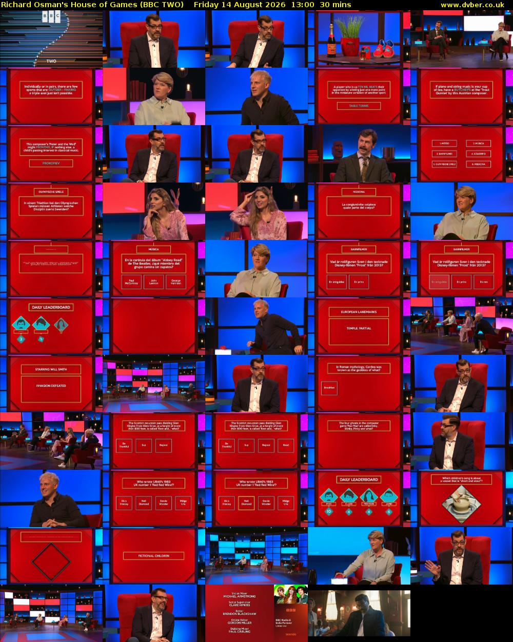Richard Osman's House of Games (BBC TWO) Friday 14 August 2026 13:00 - 13:30
