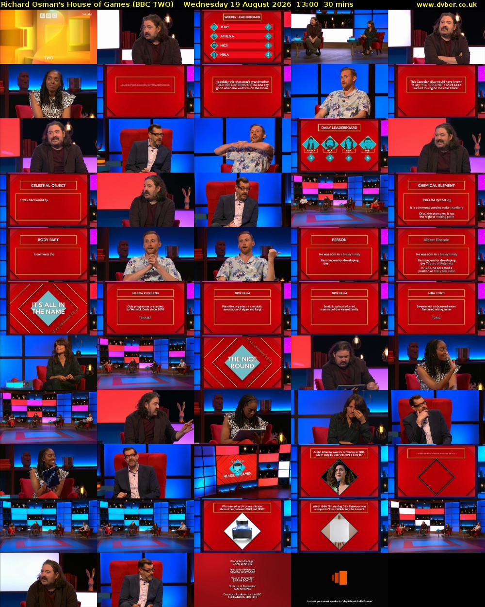Richard Osman's House of Games (BBC TWO) Wednesday 19 August 2026 13:00 - 13:30