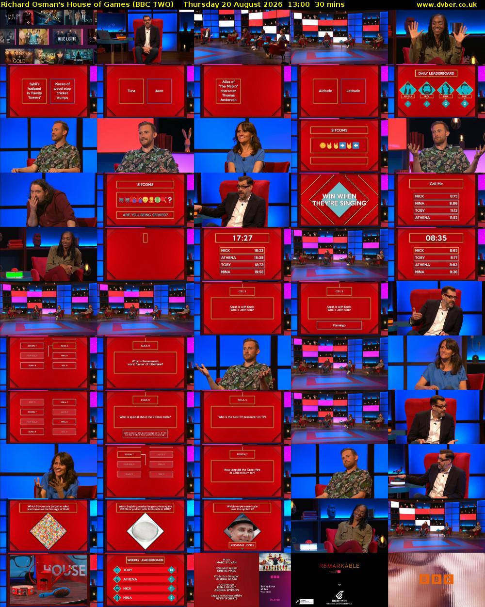 Richard Osman's House of Games (BBC TWO) Thursday 20 August 2026 13:00 - 13:30