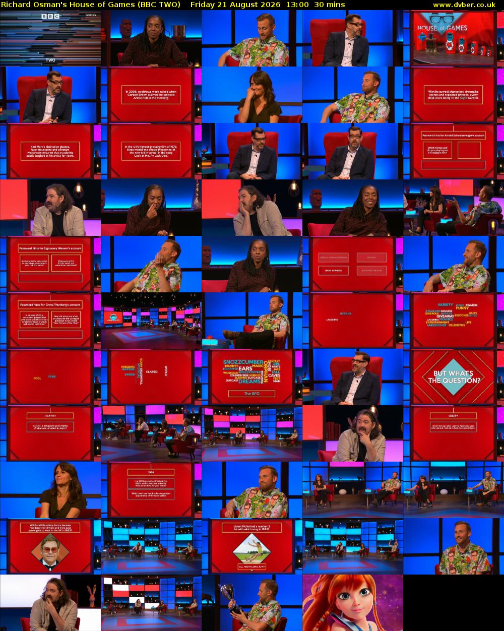 Richard Osman's House of Games (BBC TWO) Friday 21 August 2026 13:00 - 13:30