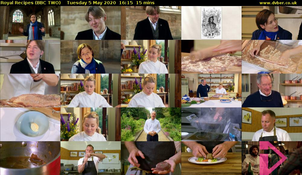 Royal Recipes (BBC TWO) Tuesday 5 May 2020 16:15 - 16:30