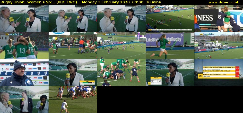 Rugby Union: Women's Six... (BBC TWO) Monday 3 February 2020 00:00 - 00:30