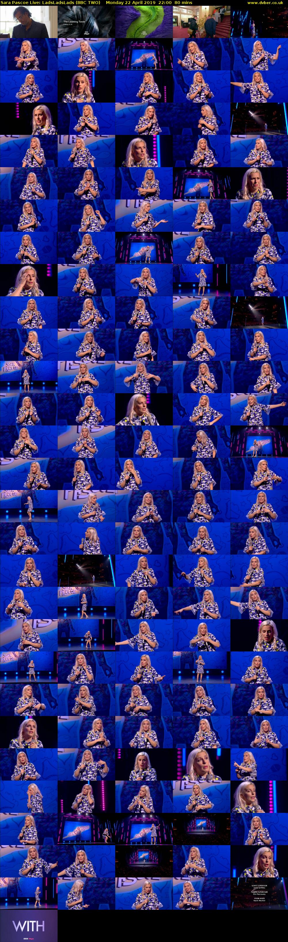 Sara Pascoe Live: LadsLadsLads (BBC TWO) Monday 22 April 2019 22:00 - 23:20