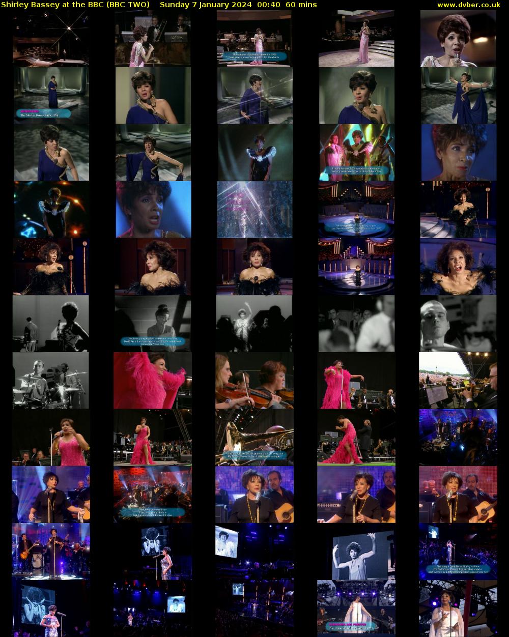 Shirley Bassey at the BBC (BBC TWO) Sunday 7 January 2024 00:40 - 01:40