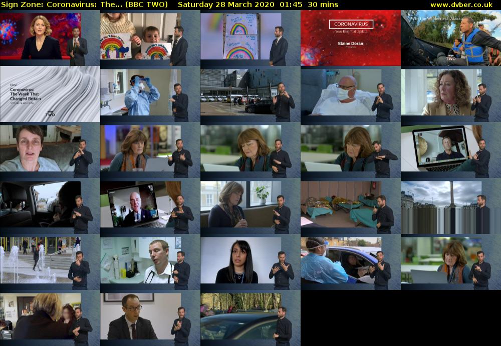 Sign Zone: Coronavirus: The... (BBC TWO) Saturday 28 March 2020 01:45 - 02:15
