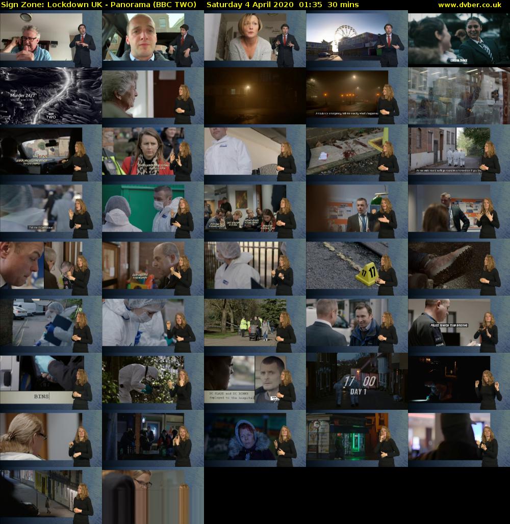 Sign Zone: Lockdown UK - Panorama (BBC TWO) Saturday 4 April 2020 01:35 - 02:05