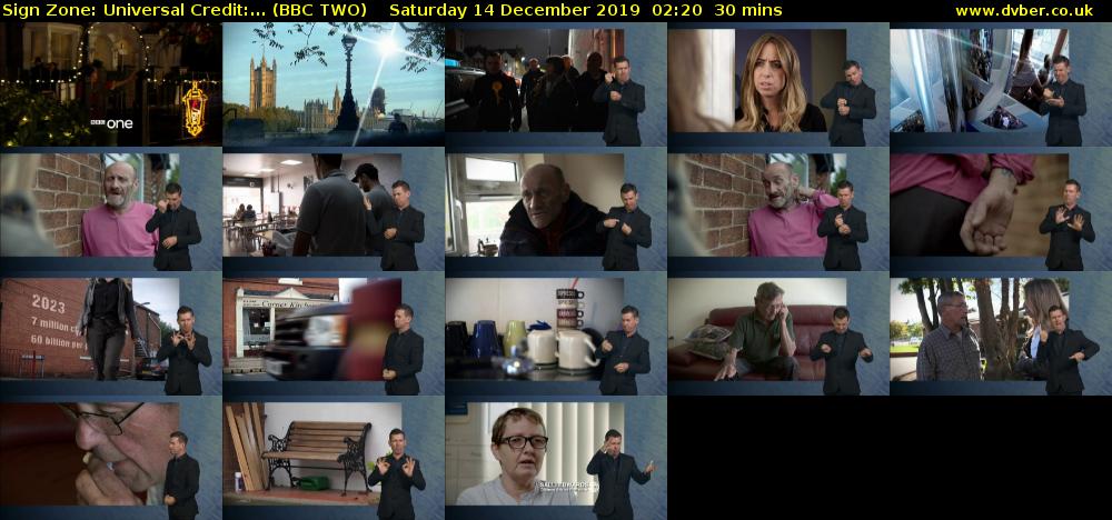 Sign Zone: Universal Credit:... (BBC TWO) Saturday 14 December 2019 02:20 - 02:50